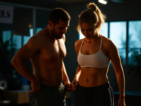 A good-looking man and a cute woman are looking happy after weight loss.