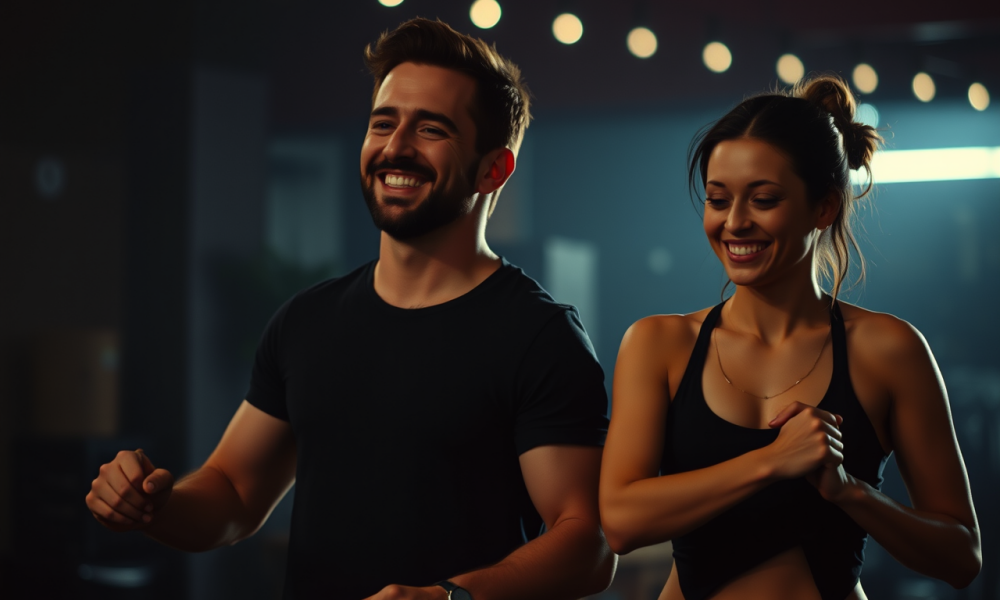 A good-looking man and a cute woman are looking happy after fat loss.