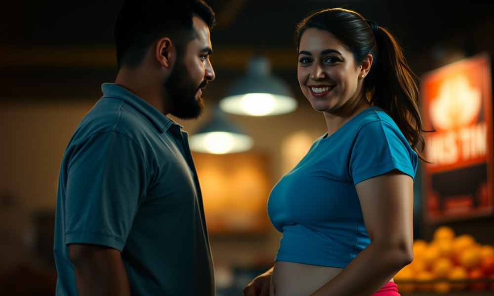 A good-looking man and a cute woman are looking happy after weight loss.