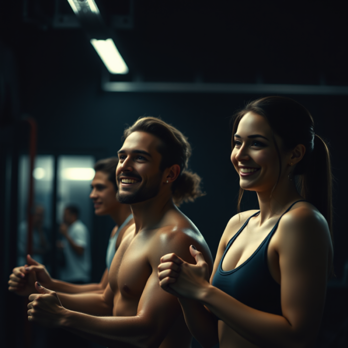 A couple are looking happy after weight loss.