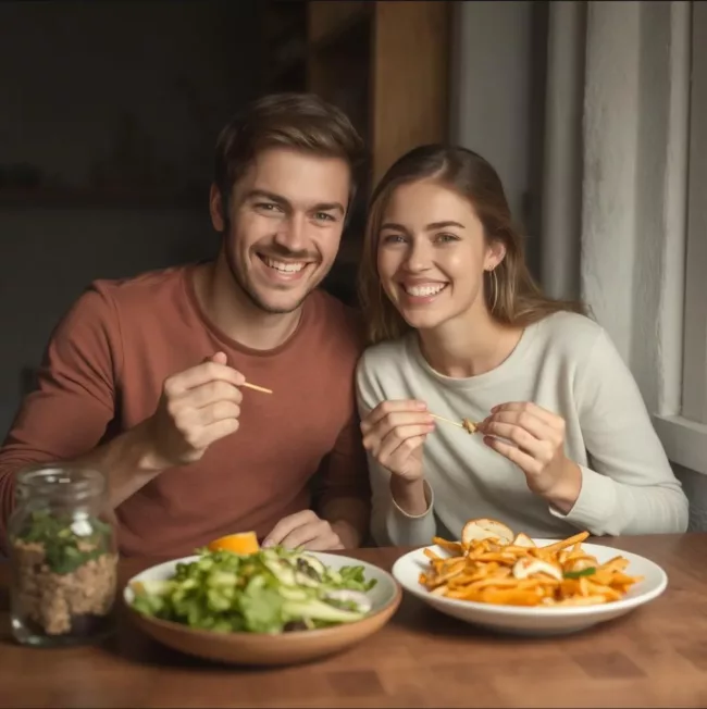 Happy couple eating healthy. Keto.