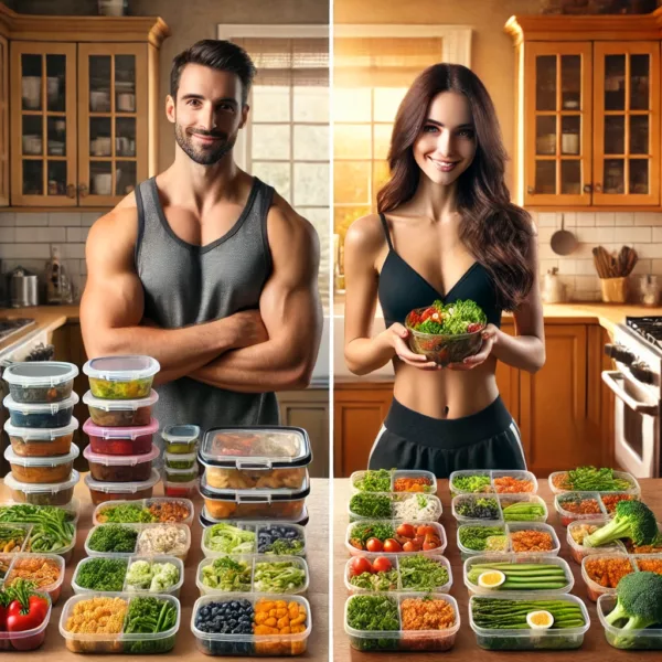 #myvitalitywelnesshub A Realistic Nikon Style Photograph Depicting The Contrast Between Meal Prep And Intuitive Eating. On The Left Side, A Well Organized Kitchen Counter W