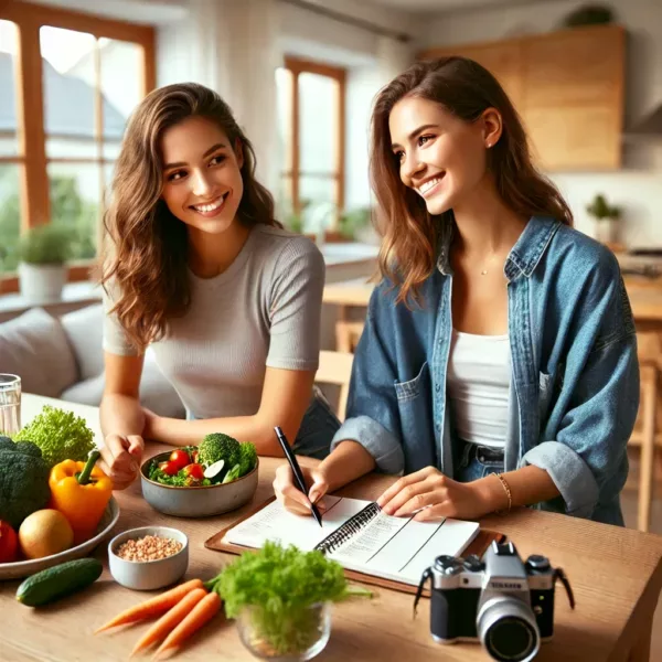 #myvitalitywelnesshub A Realistic, Nikon Style Photograph Of Two Young, Healthy Women Sitting At A Bright, Modern Kitchen Table. They Are Smiling And Engaged In Conversatio